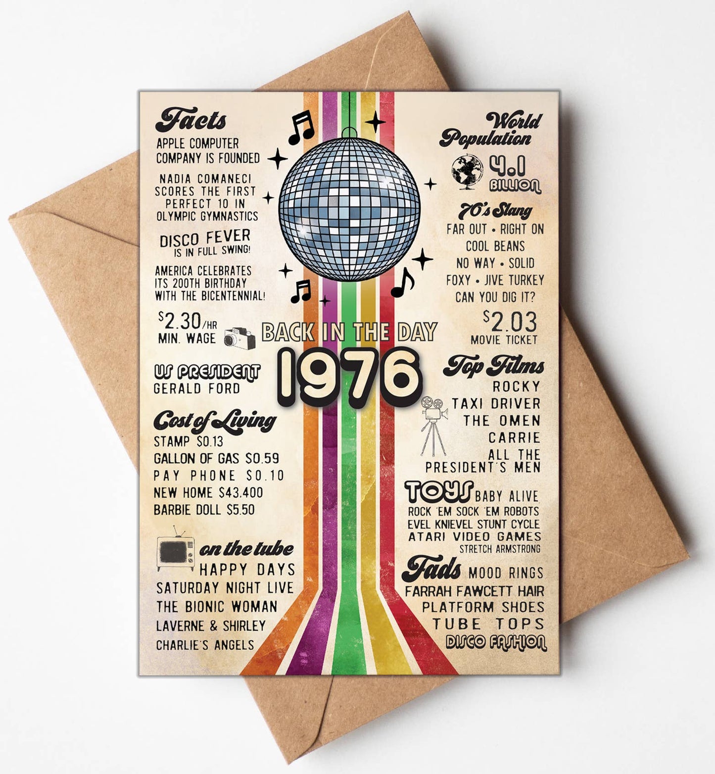 50th Birthday Card, Greeting Cards | 1976 Disco Era, display