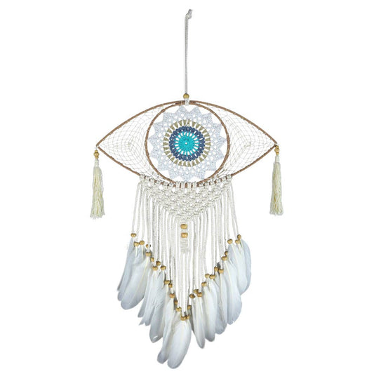 Blue And White Dreamcatcher With Crochet Eye