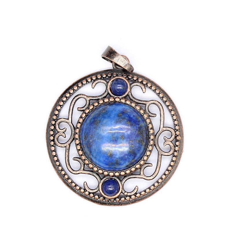 Vintage Natural Stone Hollow Circular Charm  Pendant - CS