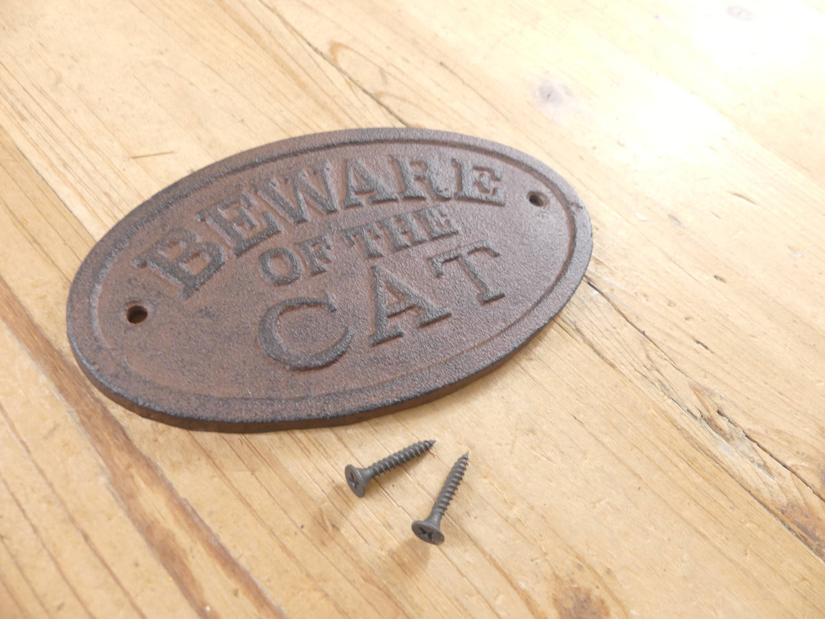 CAST IRON BEWARE OF THE CAT SIGN