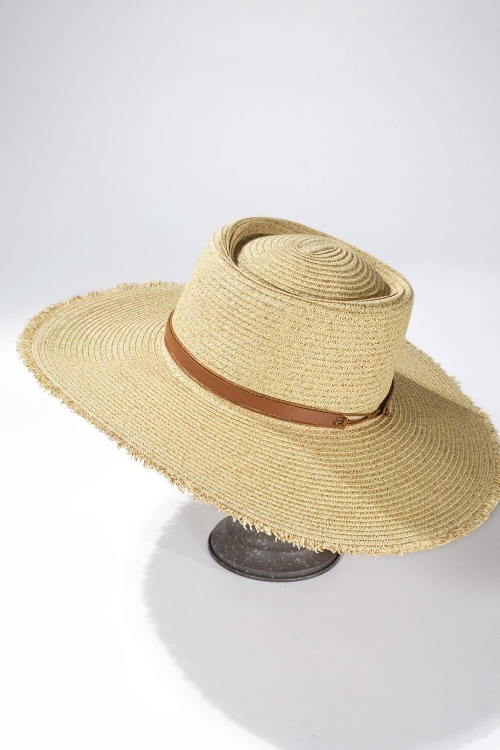 Wide Brim Frayed Straw Sun Hat