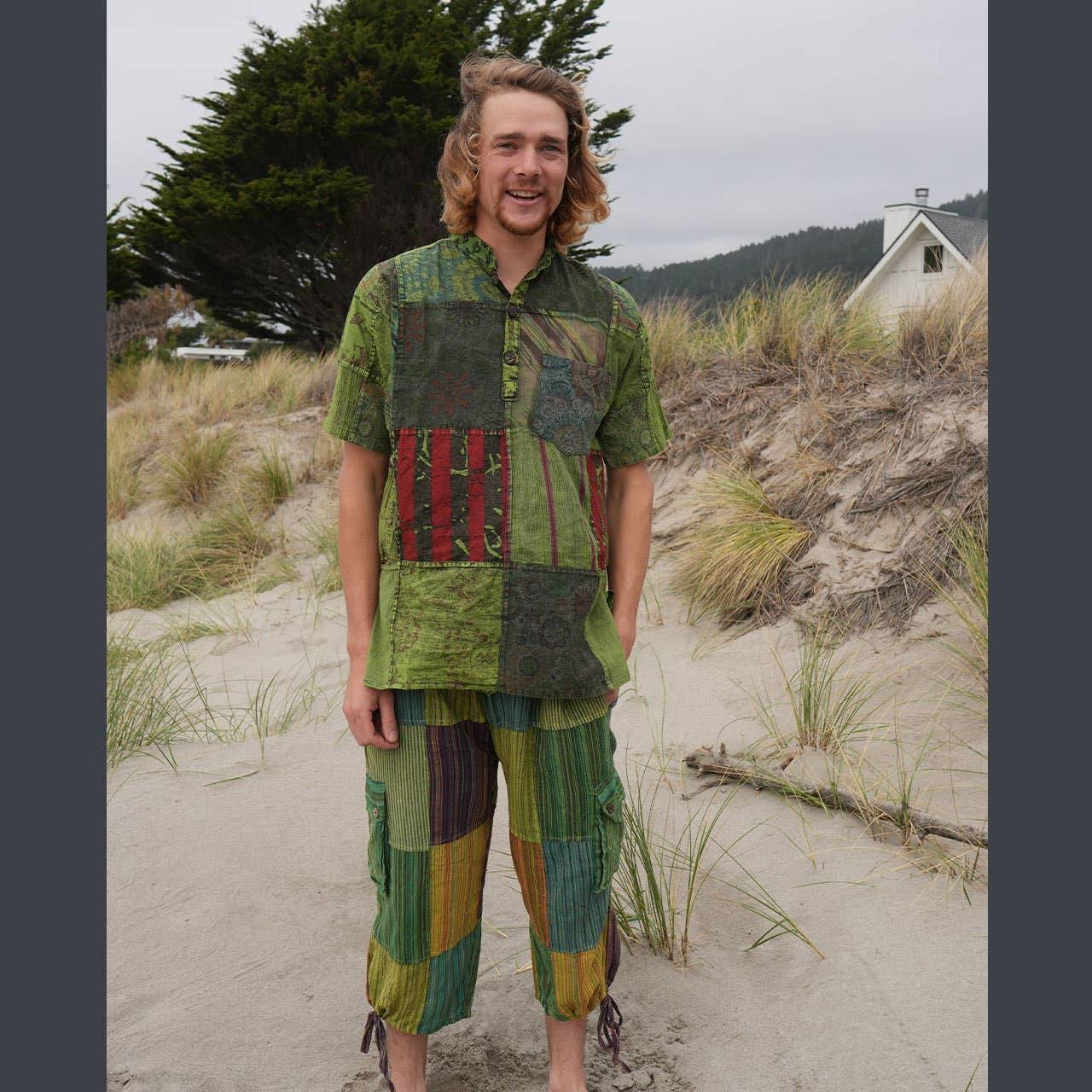 Jaypuri Patchwork Overdyed Cotton Men’s Hippie Shirt