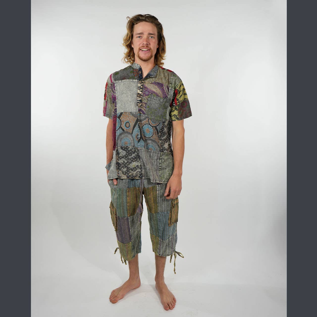 Jaypuri Patchwork Overdyed Cotton Men’s Hippie Shirt