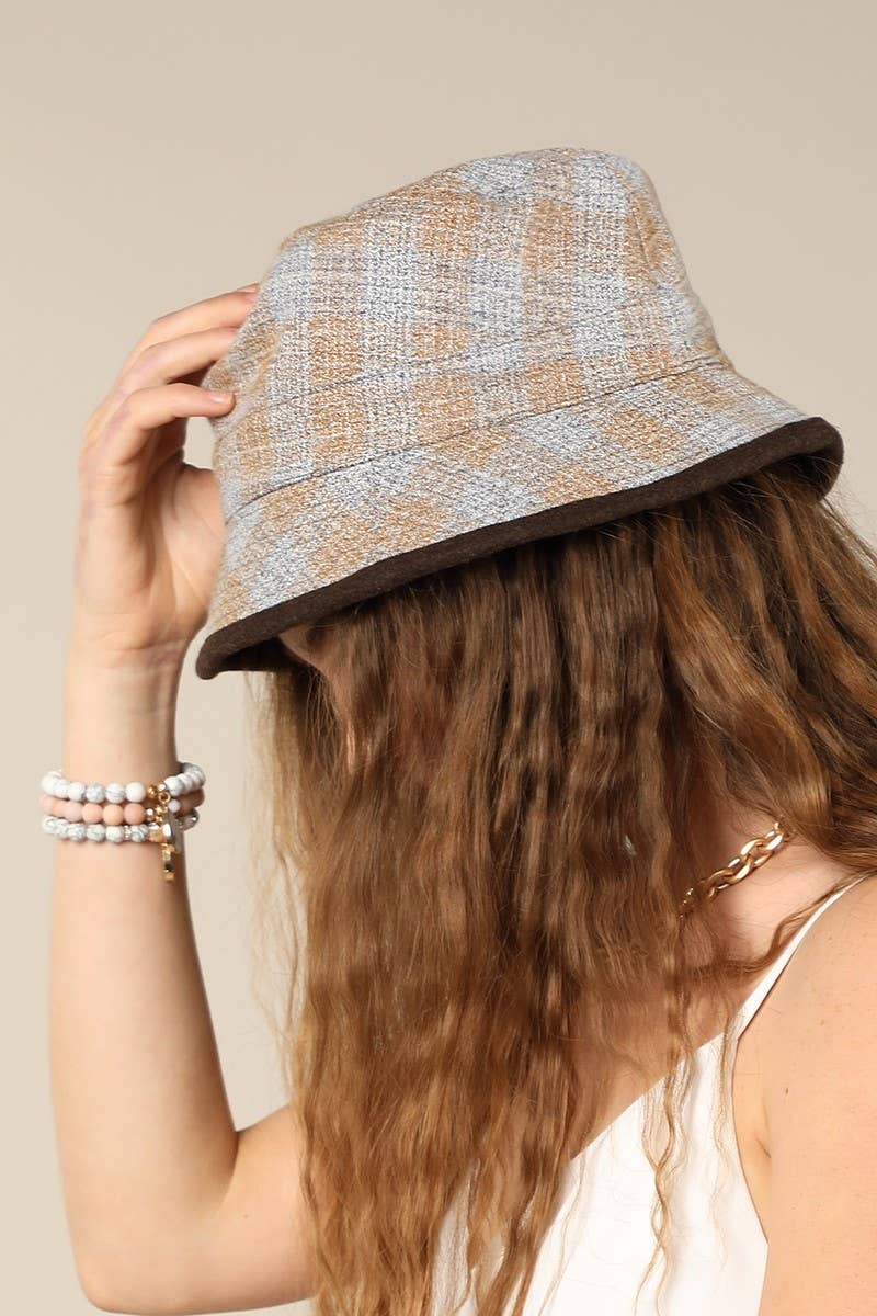Reversible Plaid Print Bucket Hat