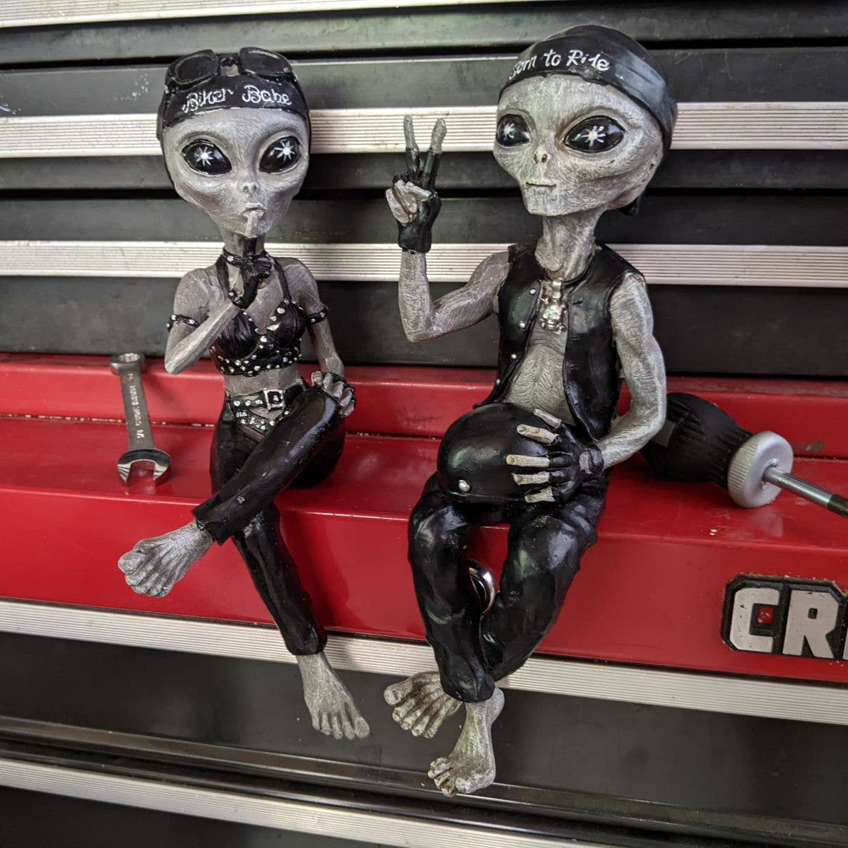 Alien Invasion Biker Babe & Dude Ledge Lounger Set 10" tall