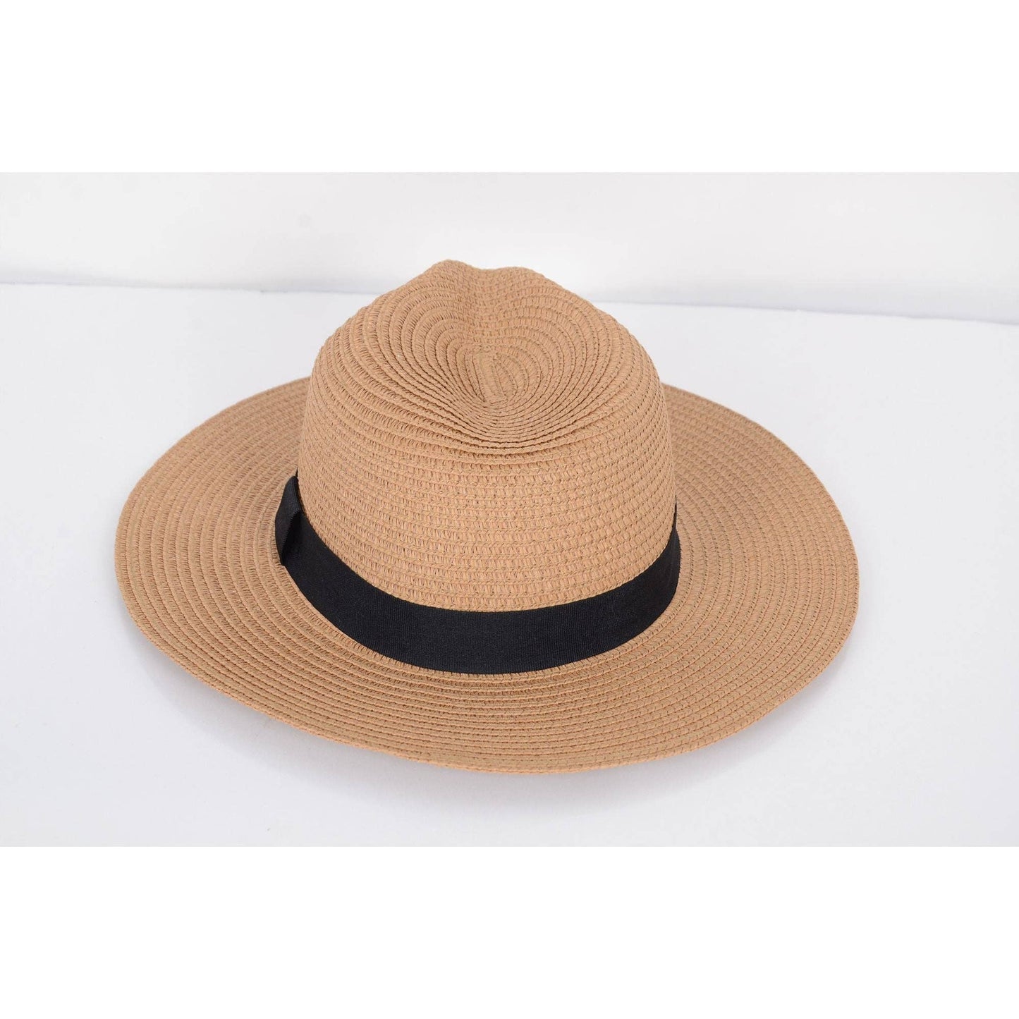 Wide Brim Straw Fedora Sun Hat Black Band Panama UV Hat