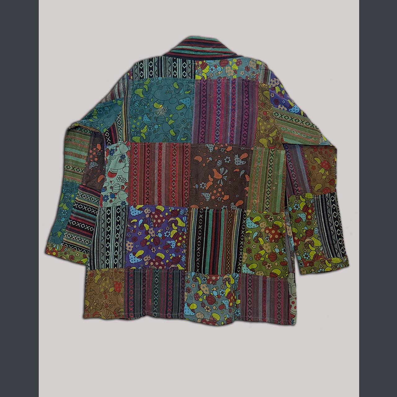 Mushroom Print Heavy Cotton Patchwork Kimono Jacket