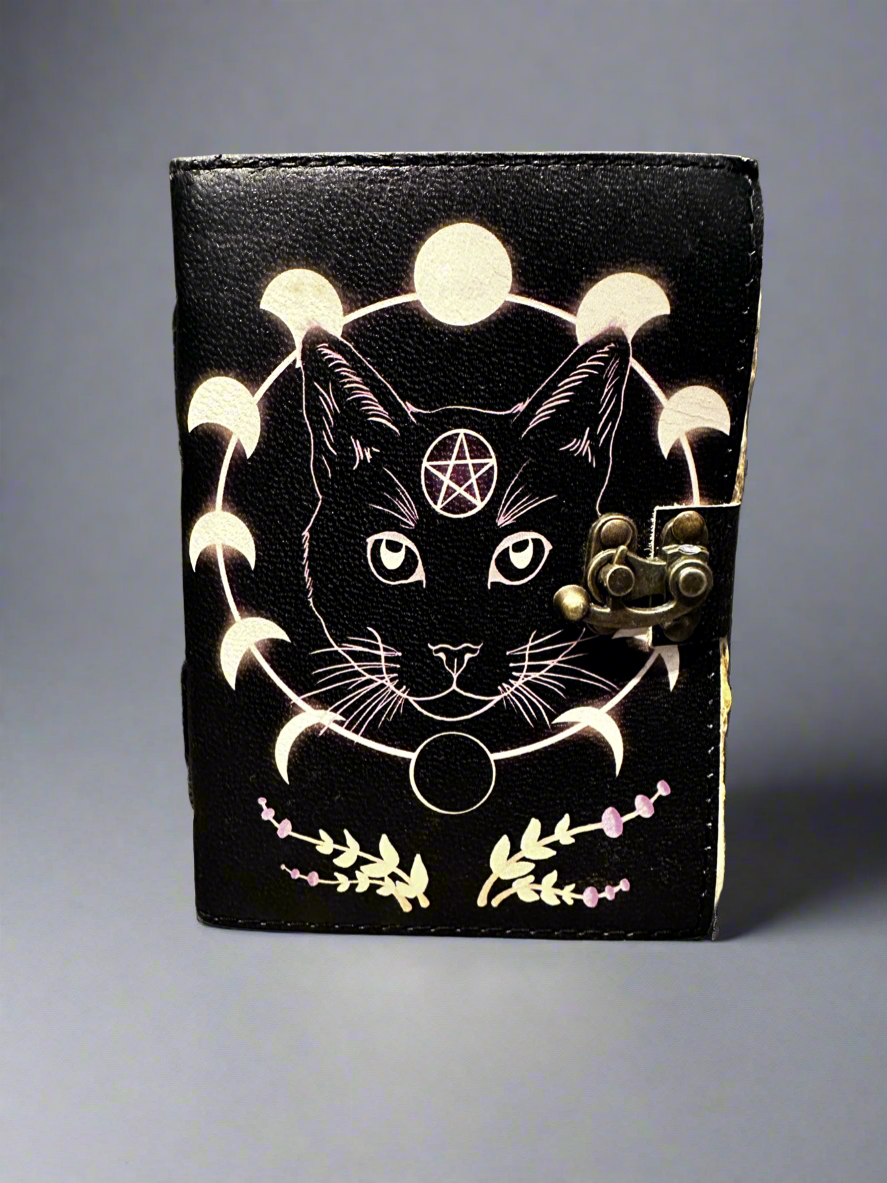 Wicca Cat Journal | Leather Journal | Blank Vintage Notebook