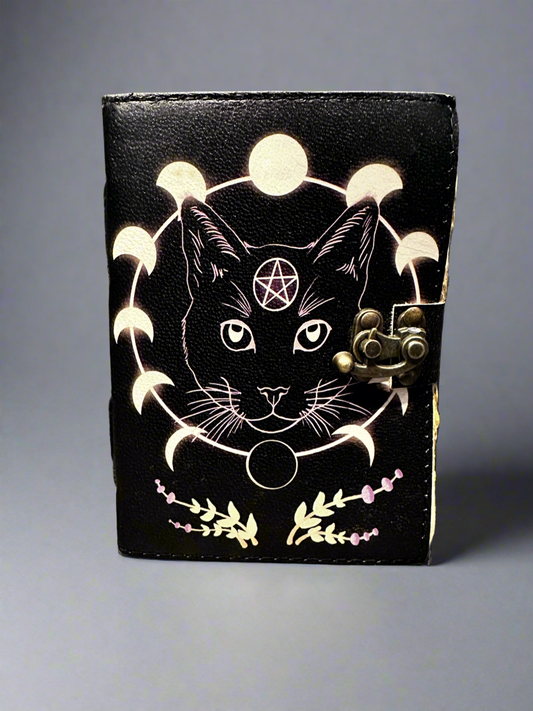 Wicca Cat Journal | Leather Journal | Blank Vintage Notebook