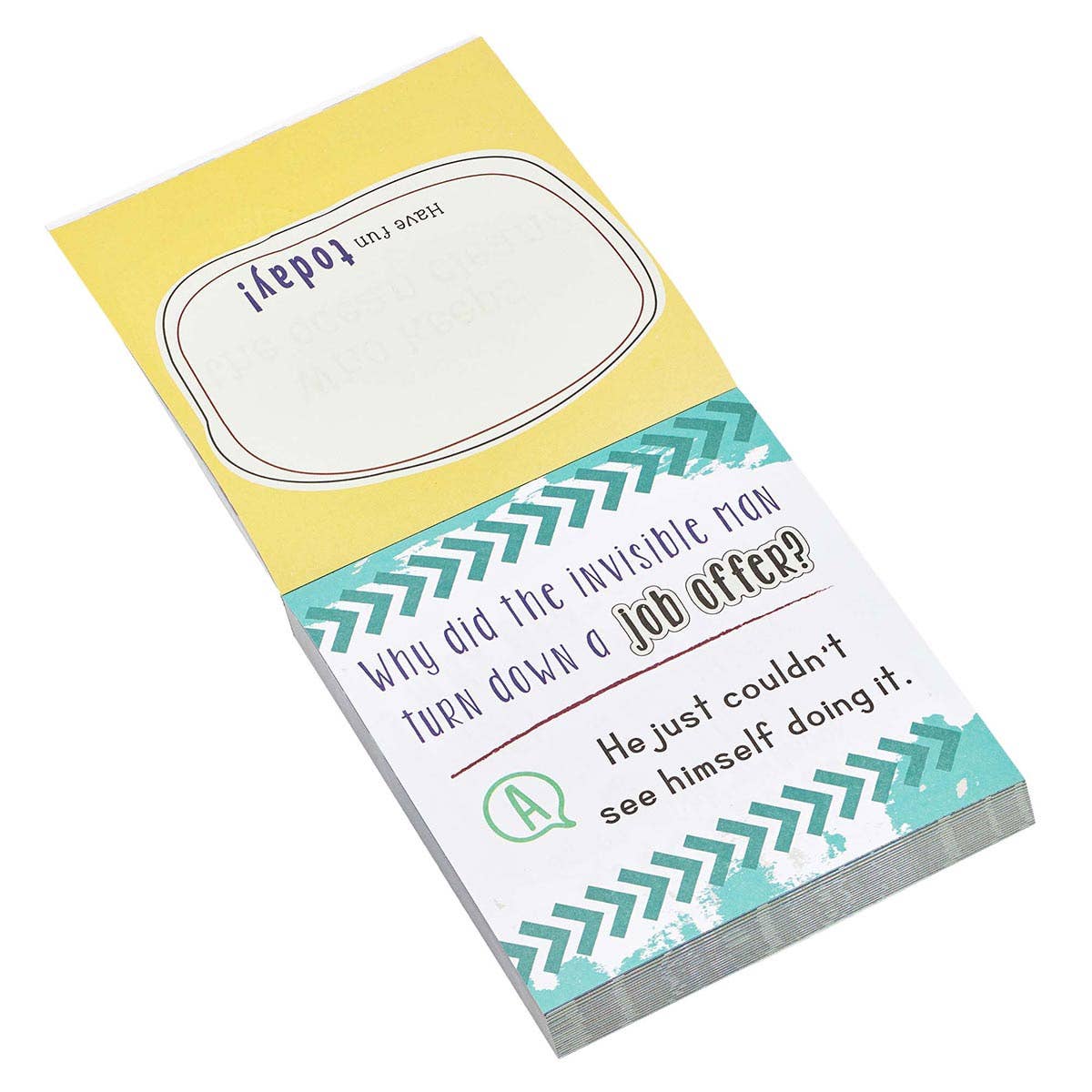 Notepad with humorous joke on a white background
