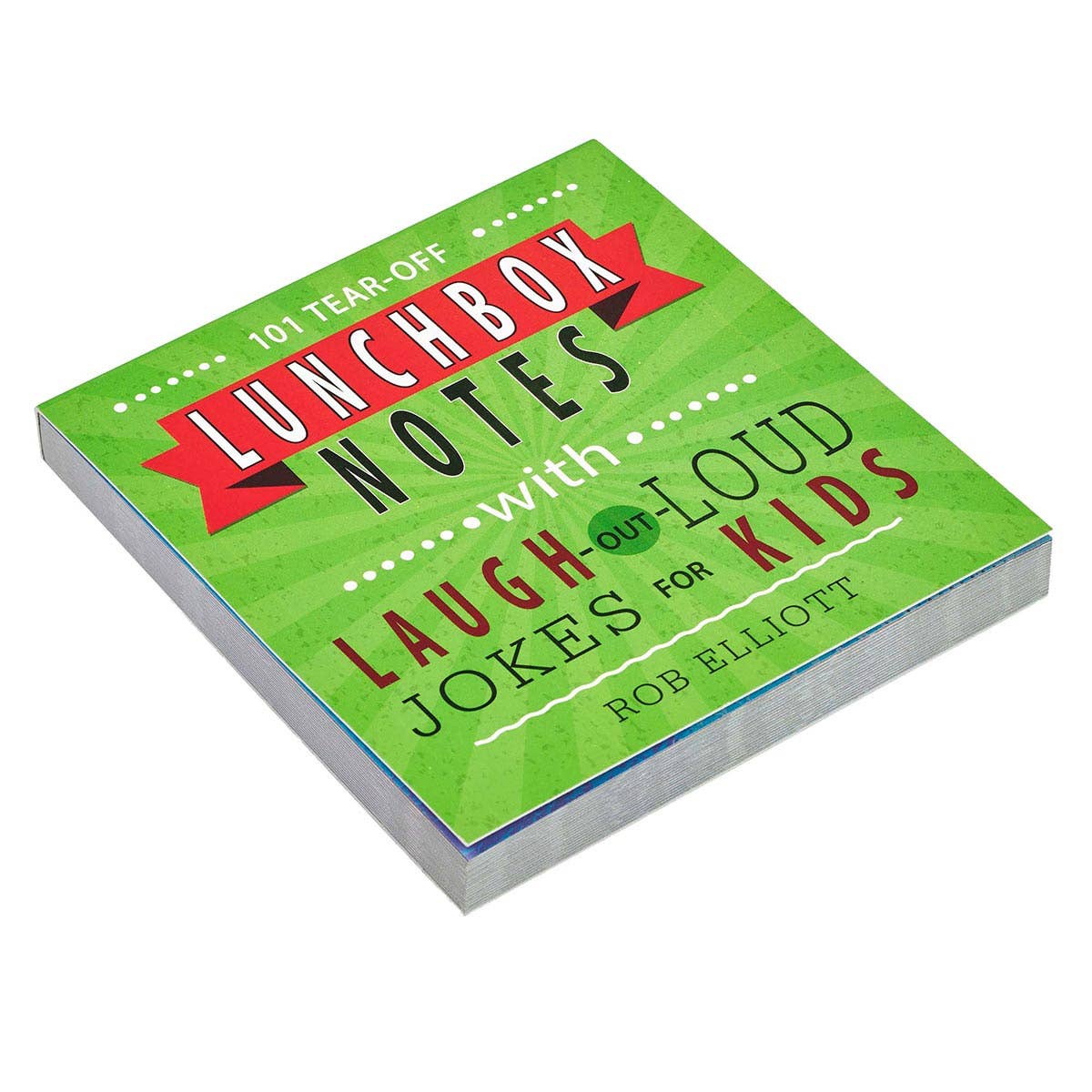 Notebook titled 'Lunchbox Notes with Laugh Out Loud Jokes for Kids' by Rob Elliott on a white background