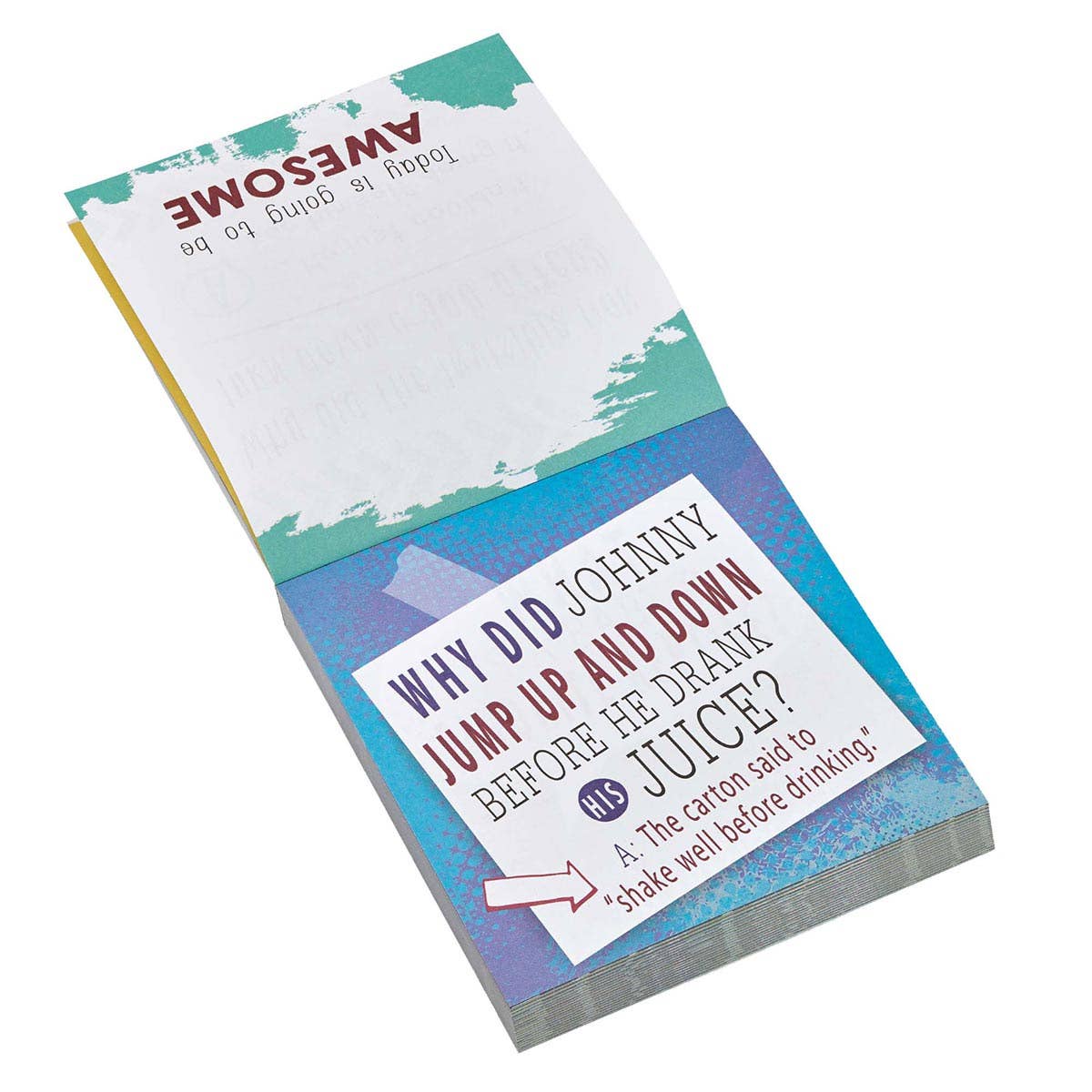 Notepad with humorous joke on a white background