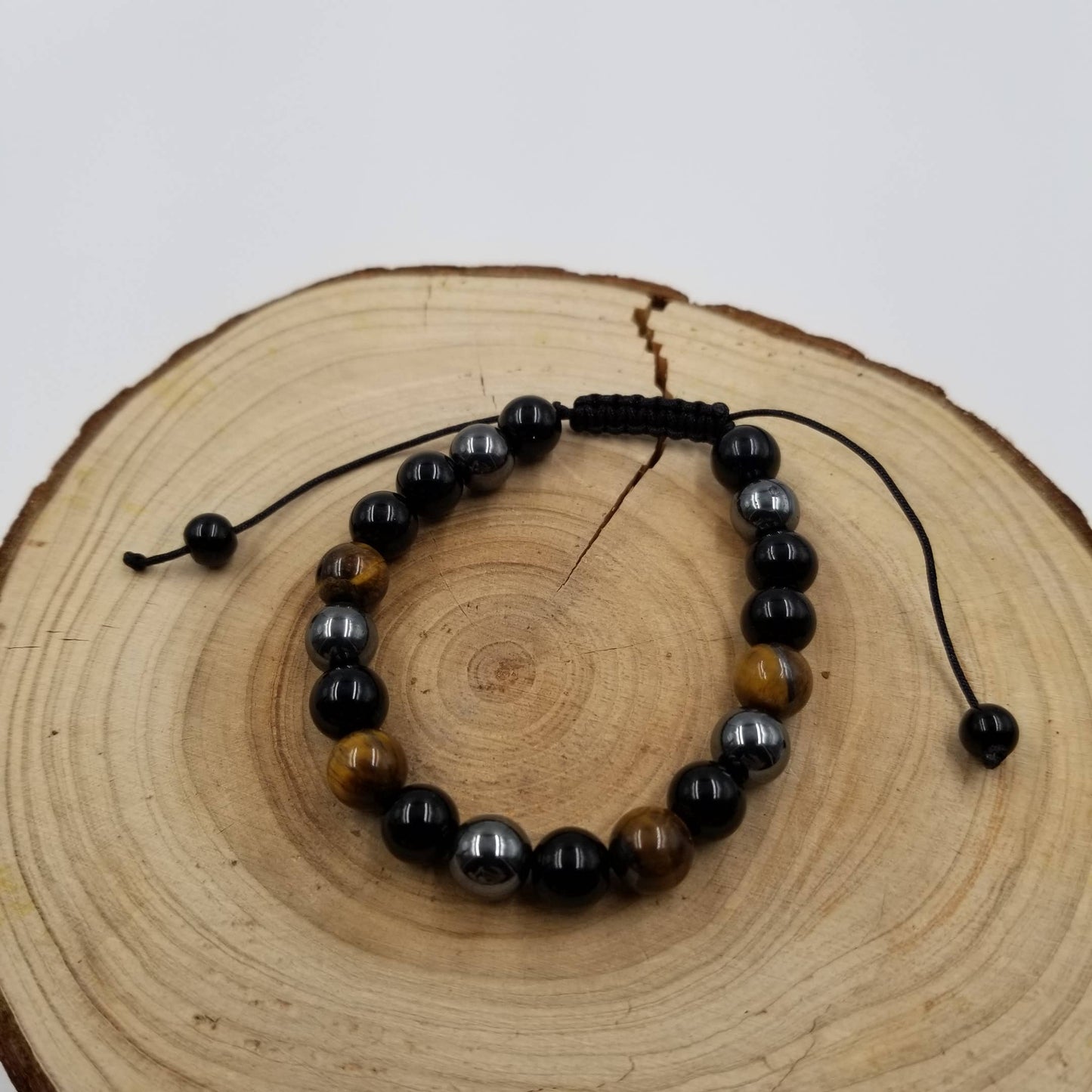Obsidian & Tiger Eye Stone Adjustable Father's Day Bracelet