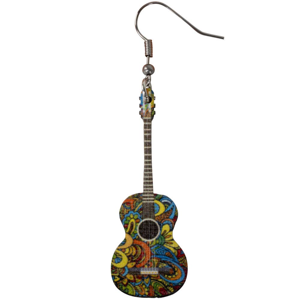 WOOD HIPPY GUITAR EARRINGS