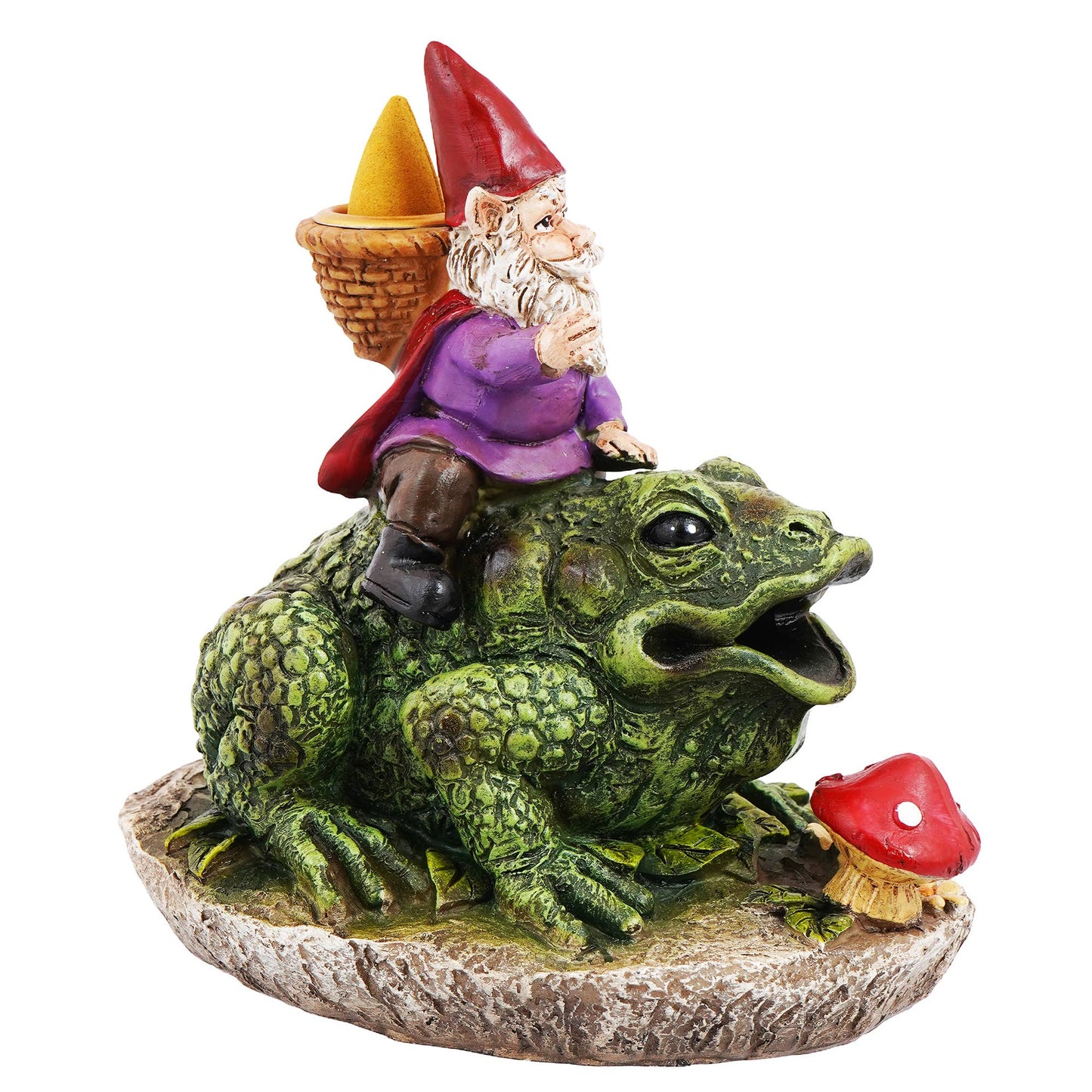 Gnome Riding Frog Back Flow incense Burner