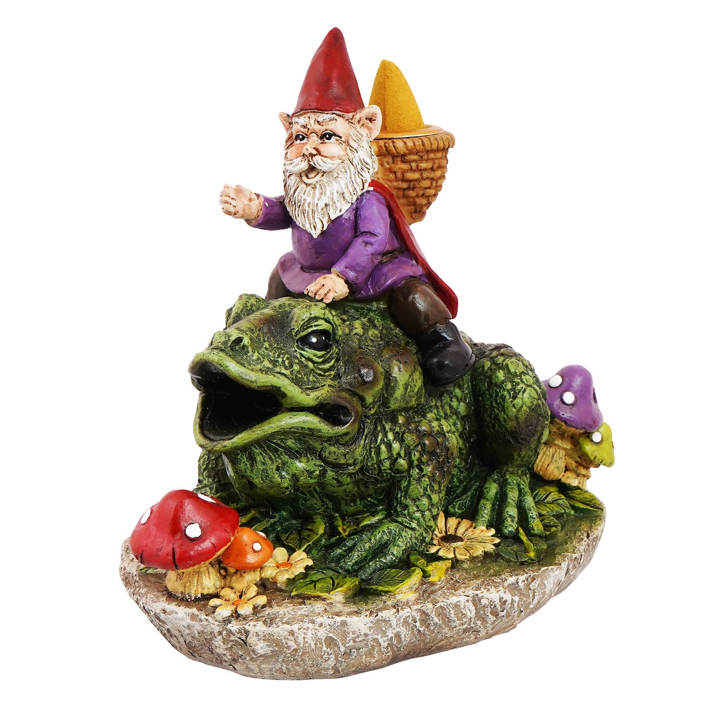 Gnome Riding Frog Back Flow incense Burner