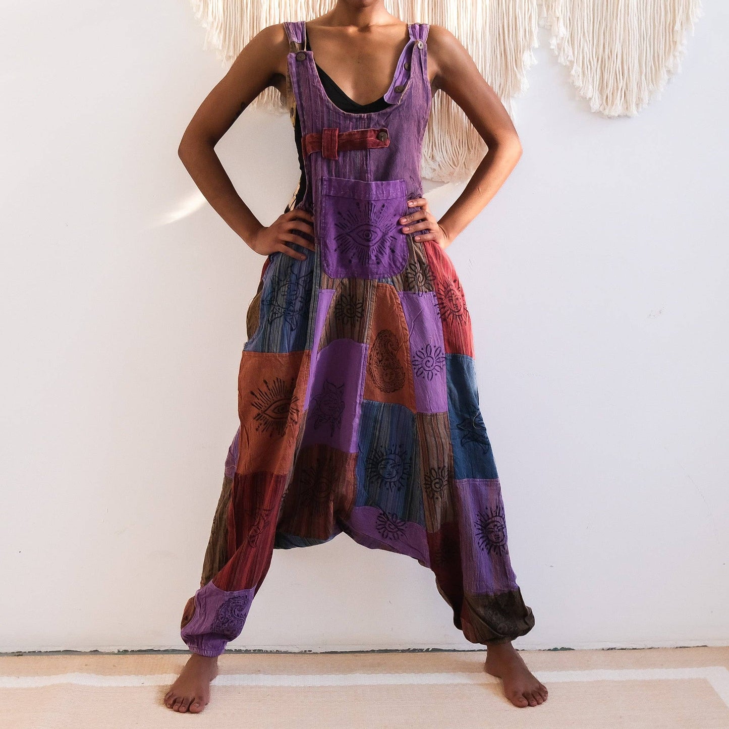 Patchwork Harem Cotton Unisex Jumpsuits (P19-K3C)