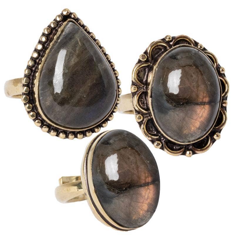 ADJUSTABLE GOLD TONE GEMSTONE RINGS