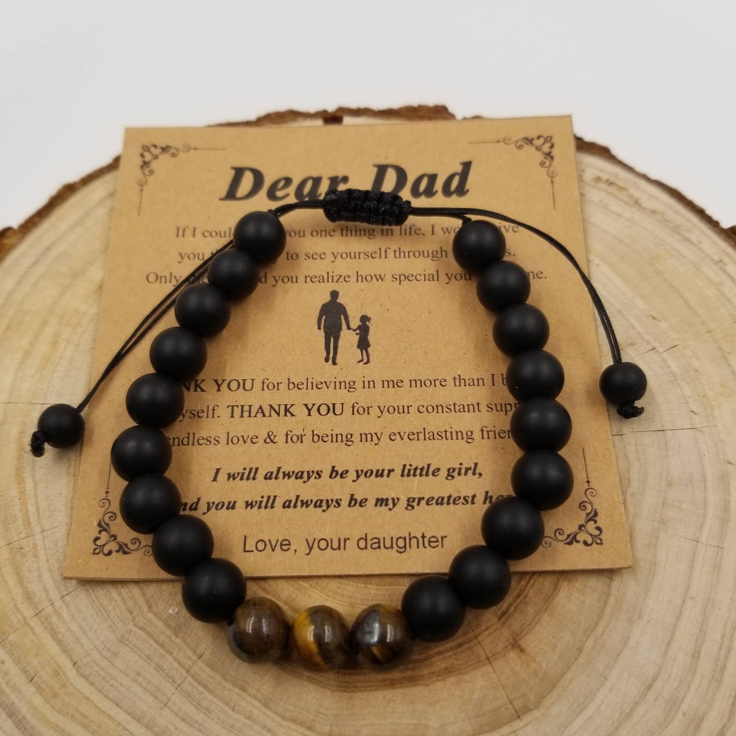 Father's Day Tiger Eye Stone & Black Frosted Stone Bracelet