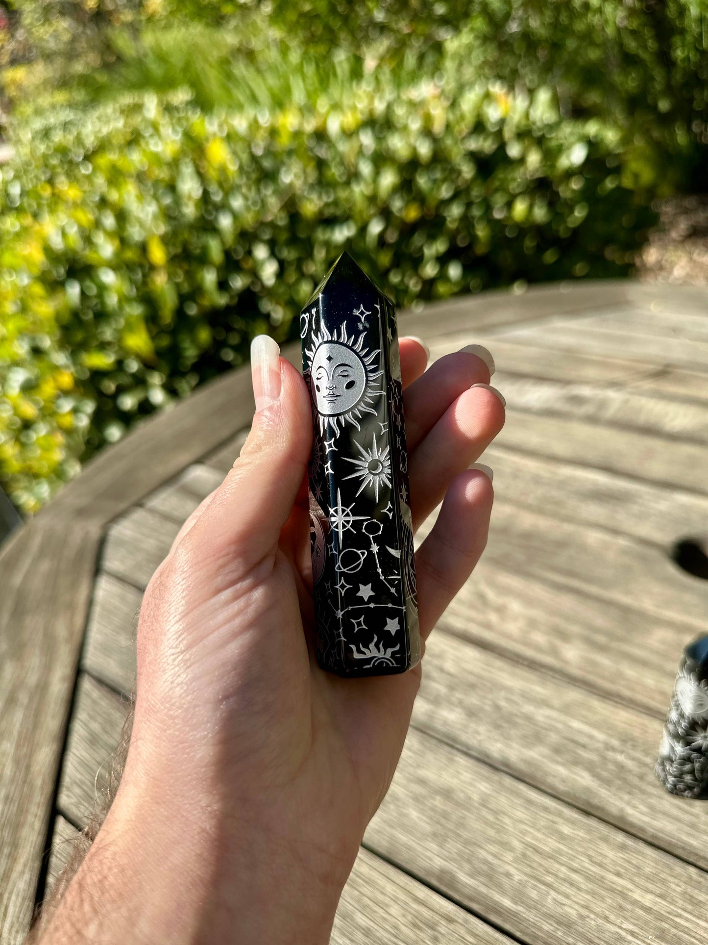 Natural Obsidian Sun&Moon Obelisk Tower Point