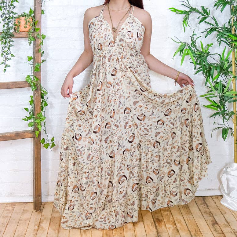 Bohemian Celestial Backless Flowy Dress