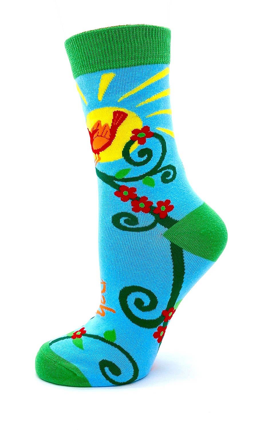 Colorful sock with floral design on a white background