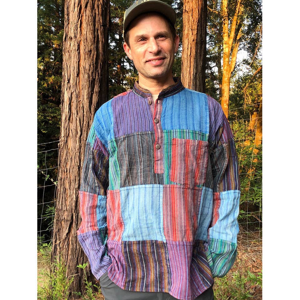 Hippie 100% Cotton Patchwork Stonewash Men's Long Sleeves
