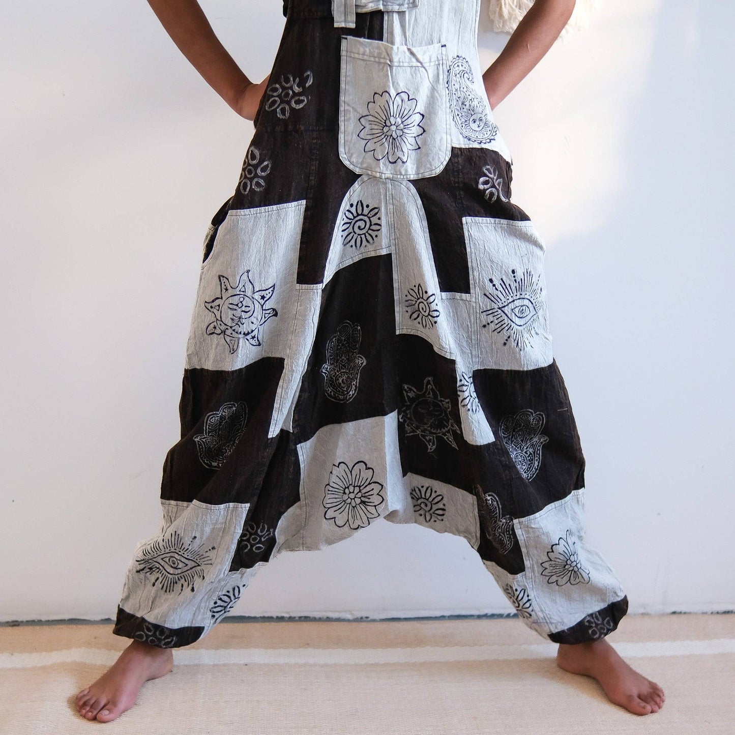 Patchwork Harem Cotton Unisex Jumpsuits (P19-K3C)