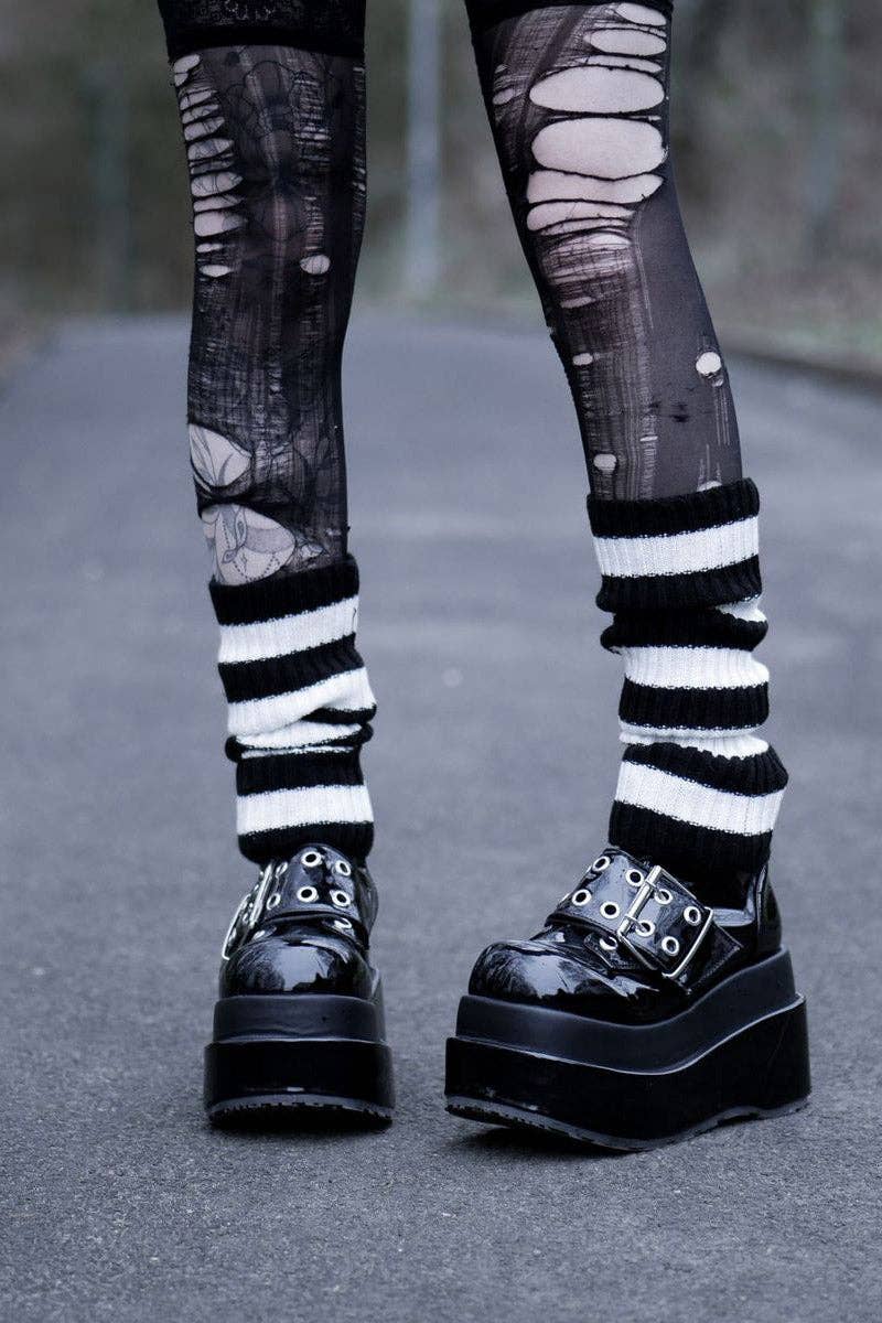 Love at First Bite Striped Leg Warmers [Black/White]
