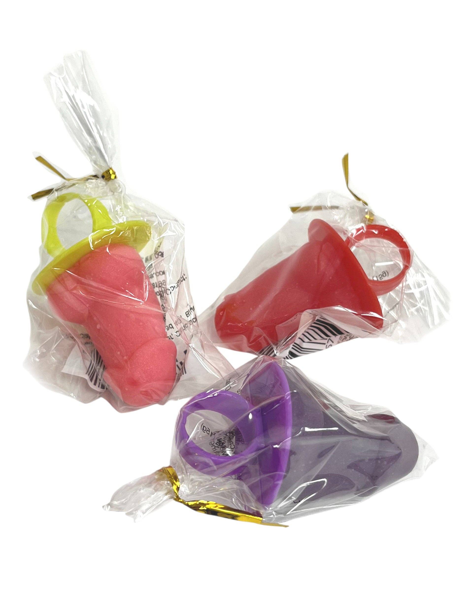 Colorful plastic letters in clear bags on a white background