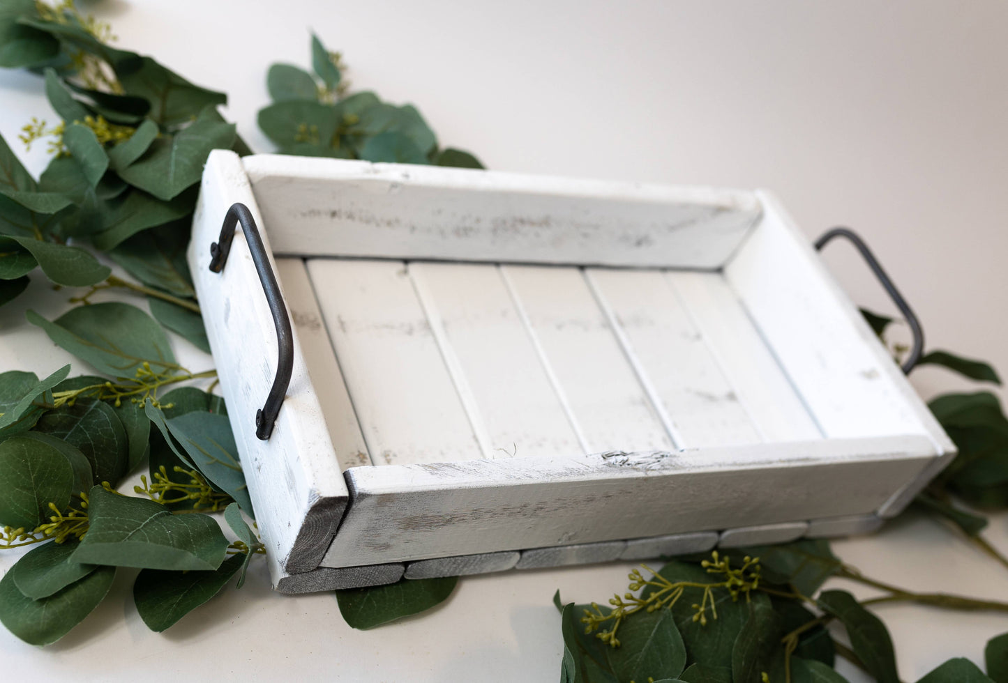 Handcrafted Pine Wood Tray with Steel Handles