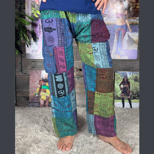 Cotton Stonewash Up-Cycle Patchwork Cargo Pants