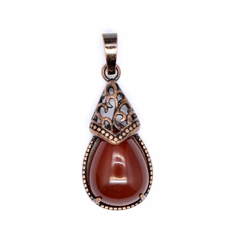 Drop-shaped Natural Stone Bronze Charms (Single Pendant) -CS