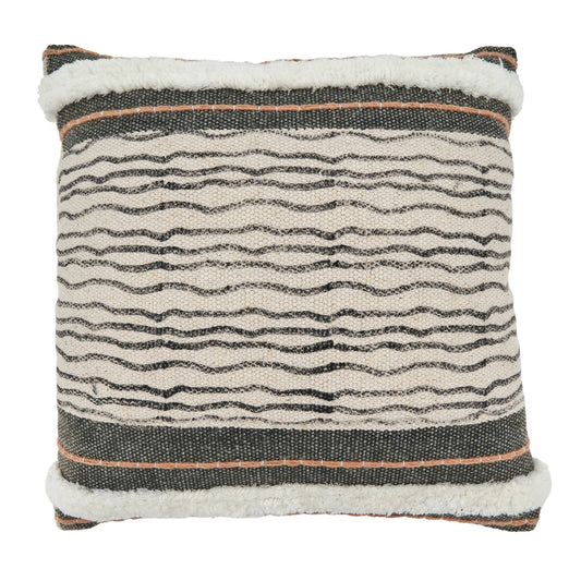Stripe Printed and Embroidered Pillow