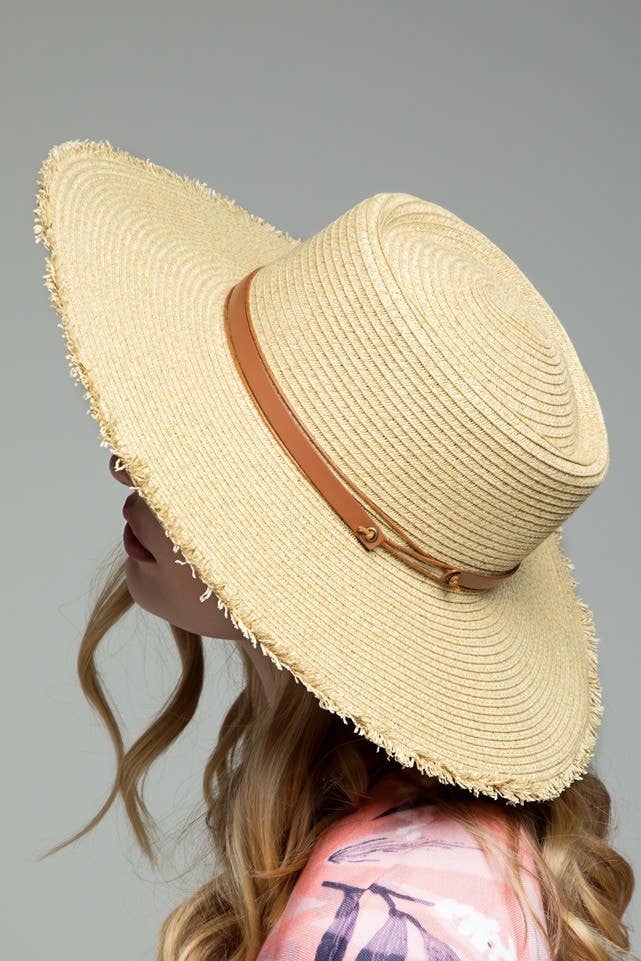 Wide Brim Frayed Straw Sun Hat
