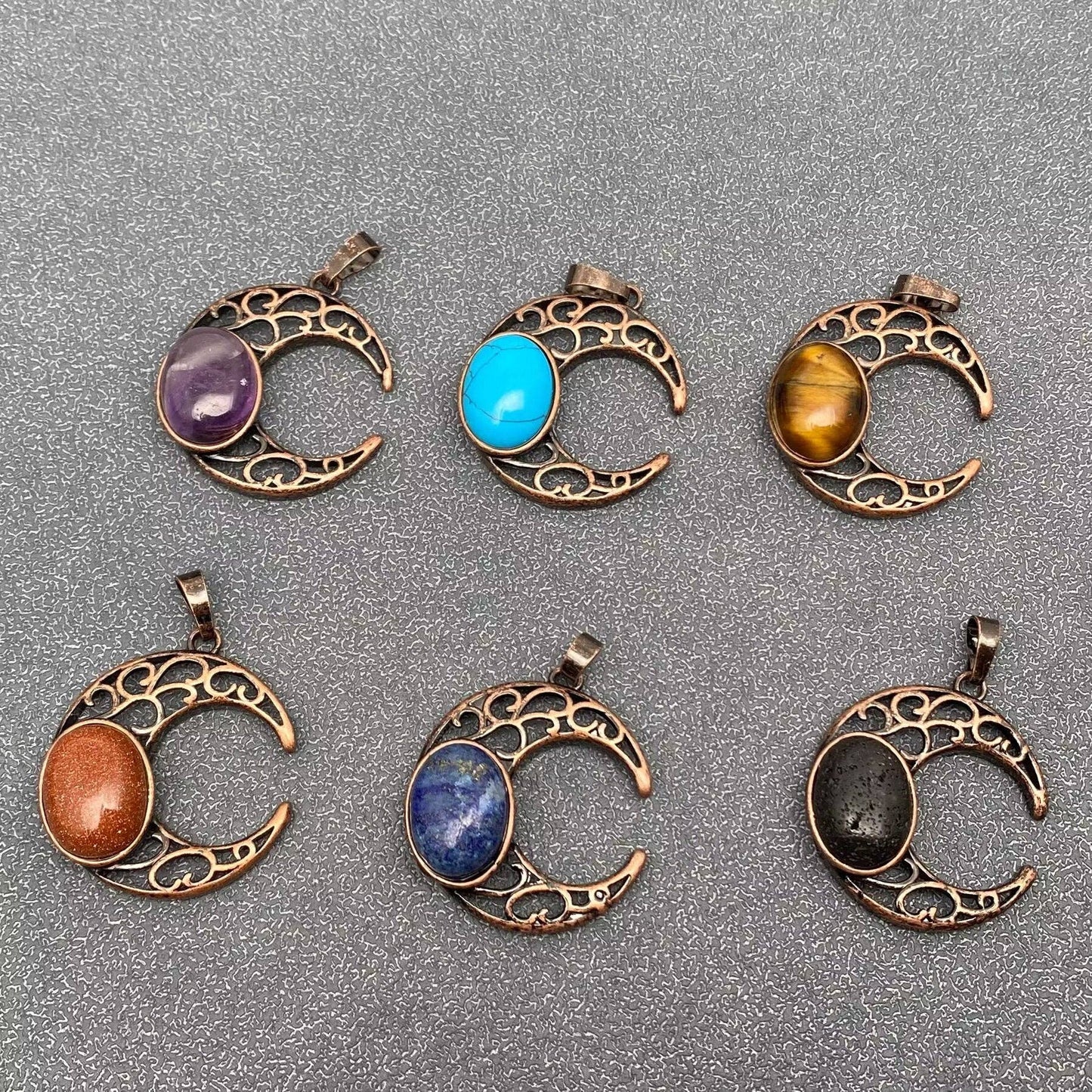 Natural Stone Hollow Moon Charm (Single Pendant) - CS/MS