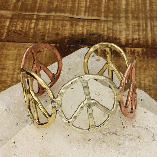 Woodstock Vibes Mixed Metal Peace Sign Bracelet