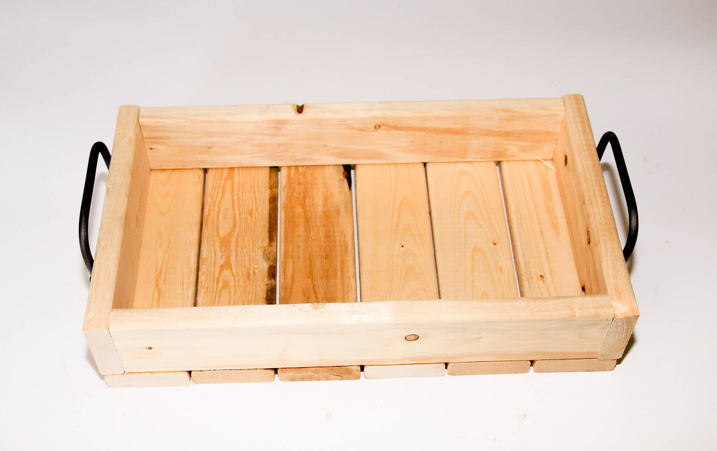 Handcrafted Pine Wood Tray with Steel Handles