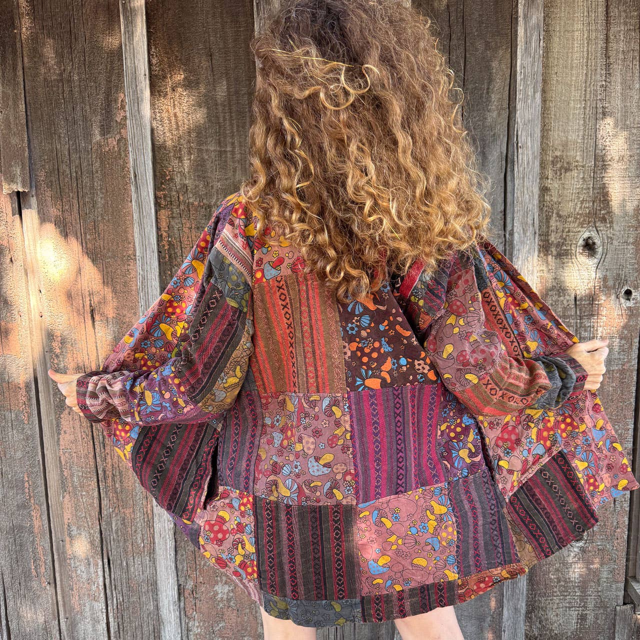 Mushroom Print Heavy Cotton Patchwork Kimono Jacket
