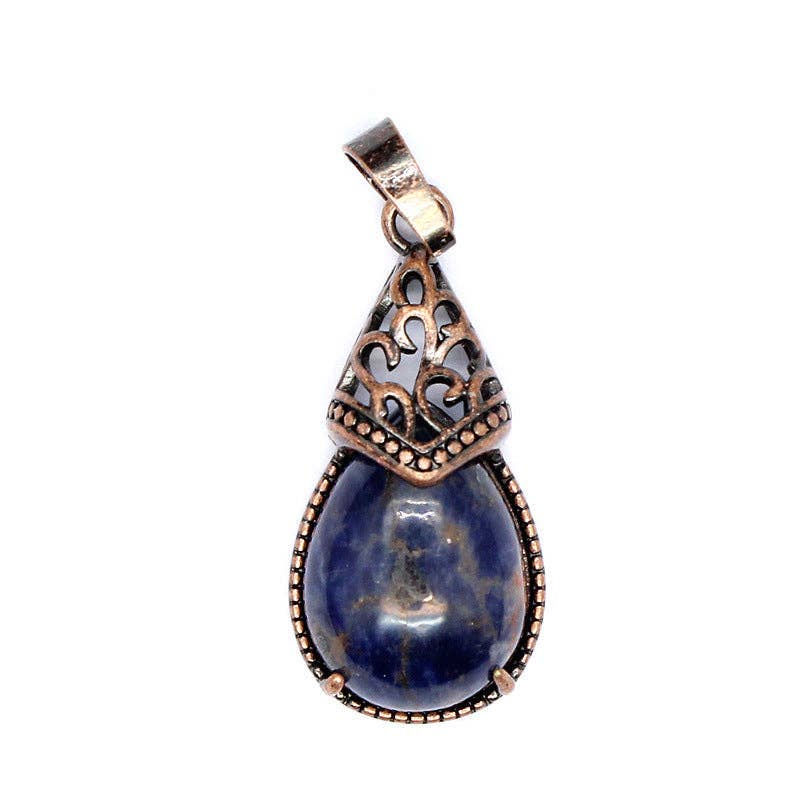 Drop-shaped Natural Stone Bronze Charms (Single Pendant) -CS