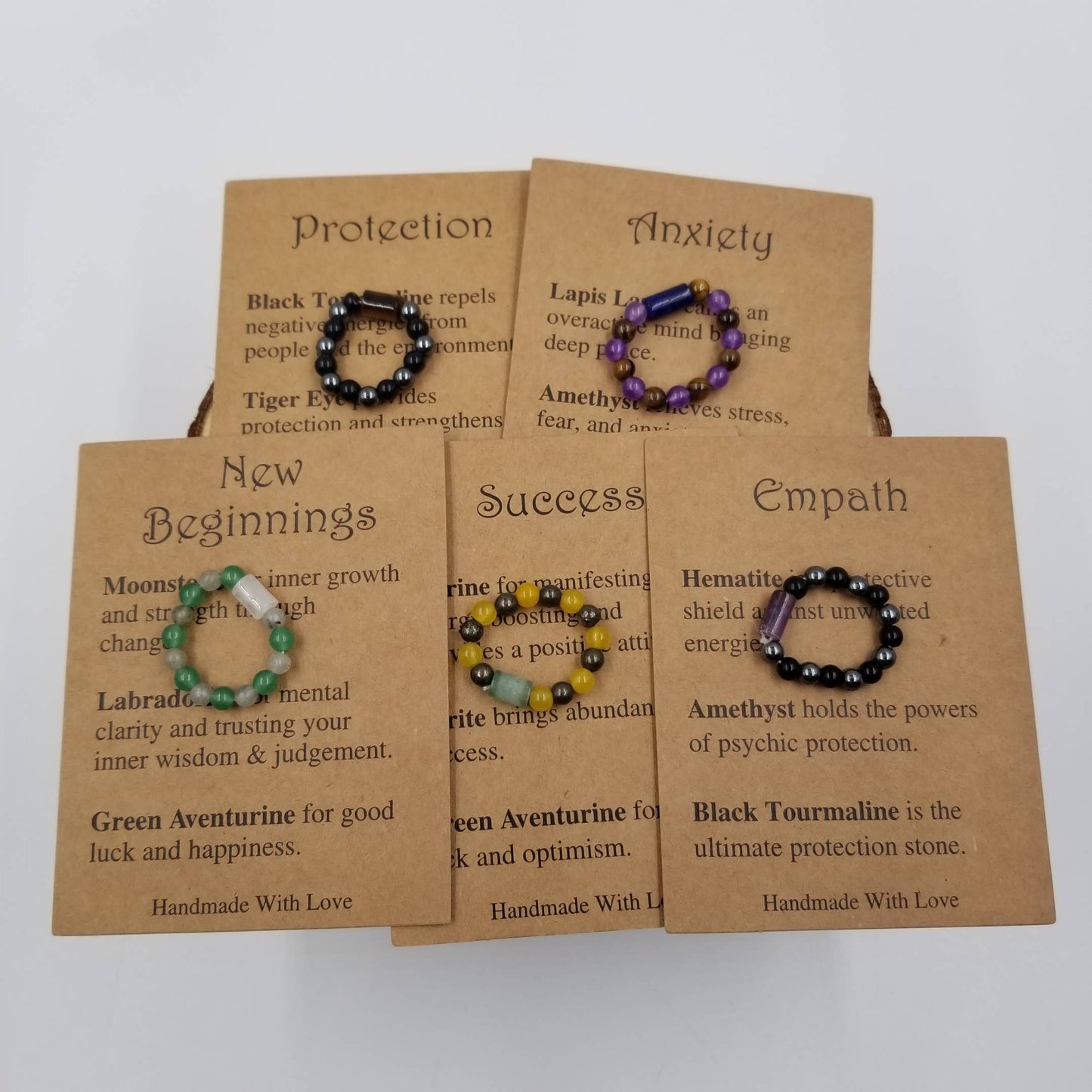 Natural Stone Bead Chakra Ring With Card