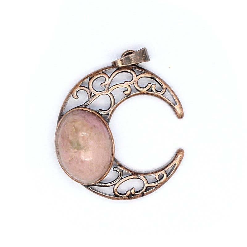 Natural Stone Hollow Moon Charm (Single Pendant) - CS/MS