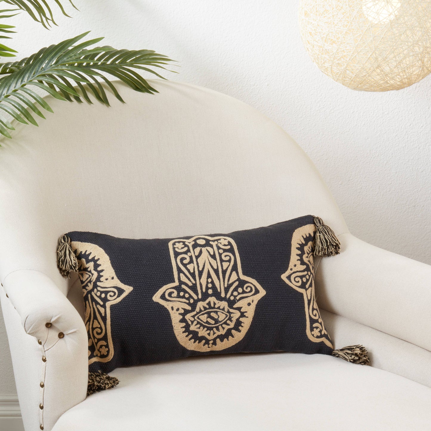Hamsa Hand Embroidered Lumbar Pillow
