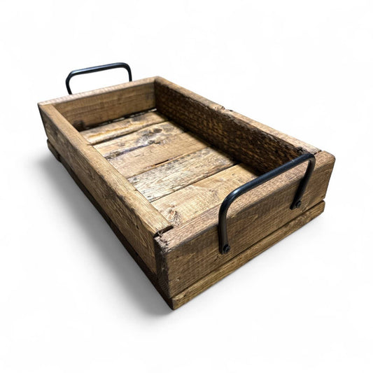 Handcrafted Pine Wood Tray with Steel Handles