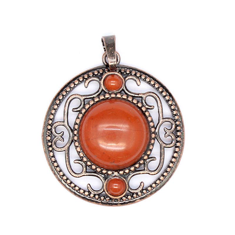 Vintage Natural Stone Hollow Circular Charm  Pendant - CS