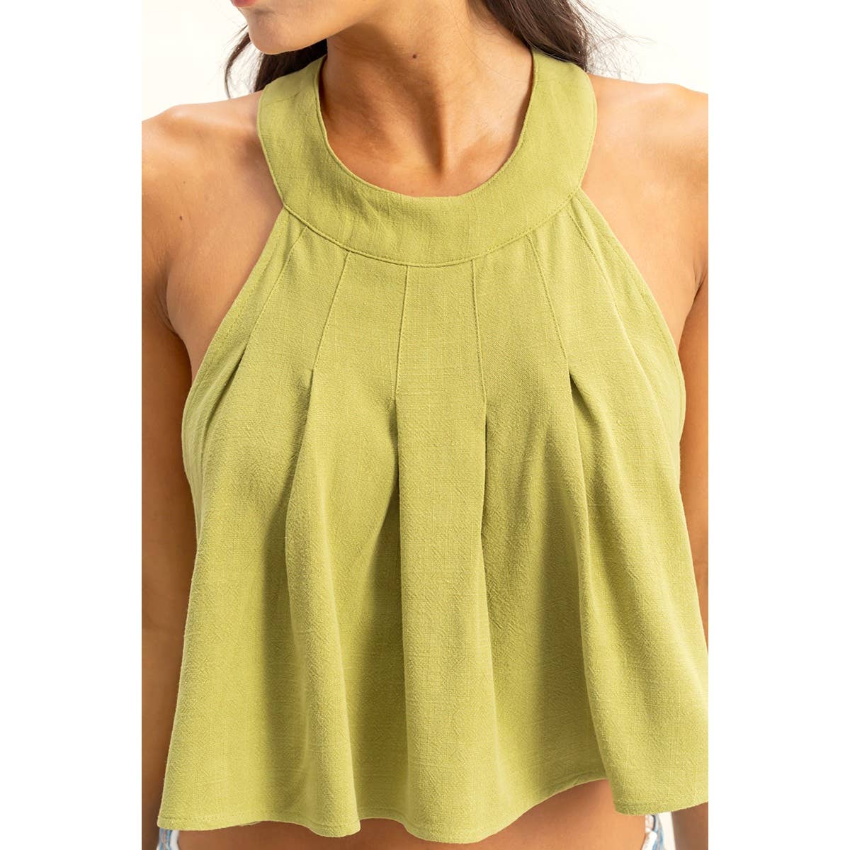 Halter Pleated Ruffle Crop Top