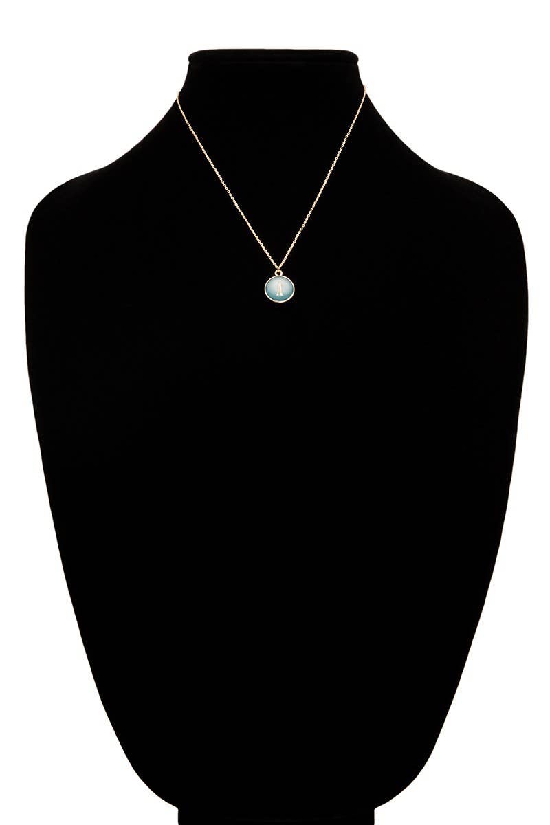 Initial Letter Round Pendant Necklace