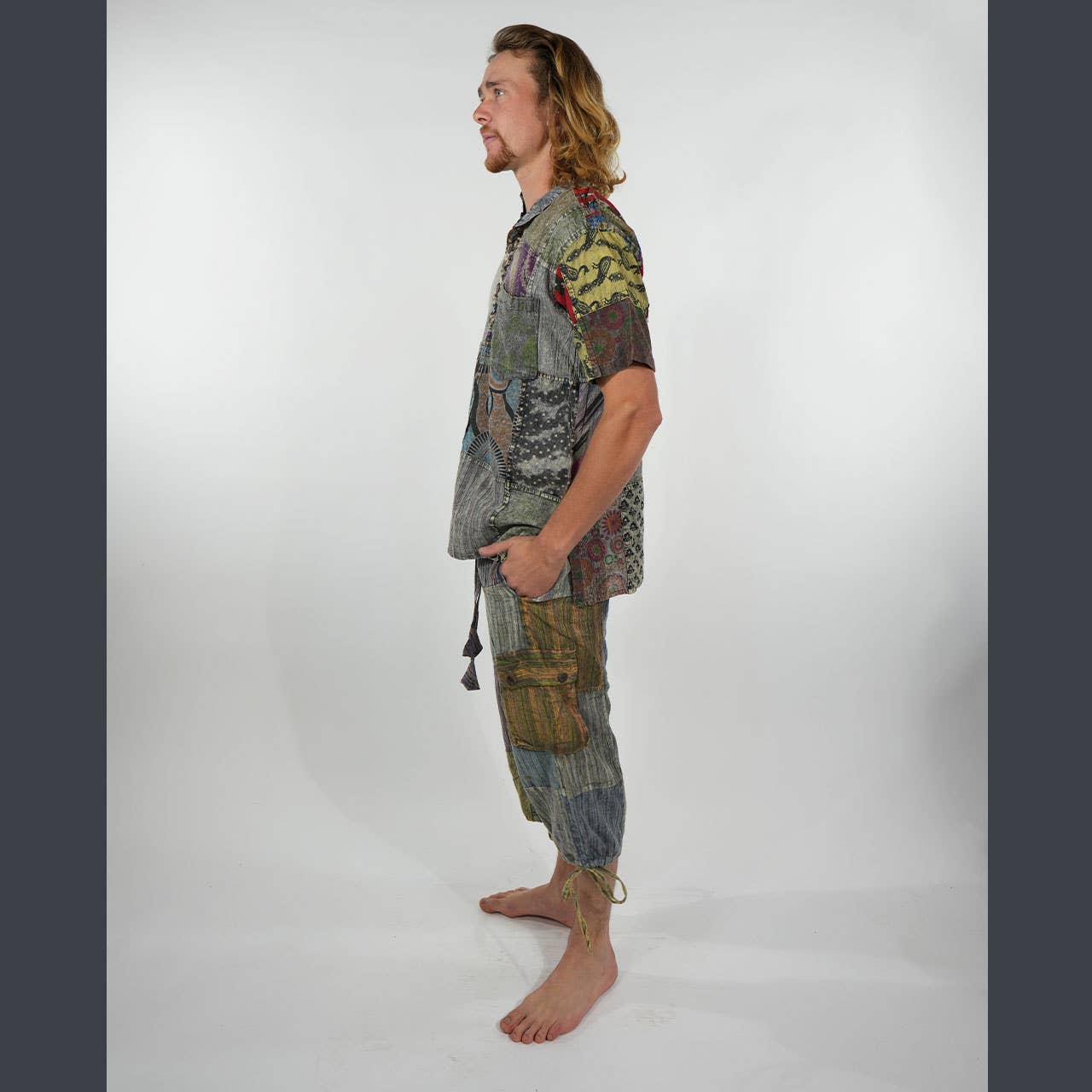 Jaypuri Patchwork Overdyed Cotton Men’s Hippie Shirt