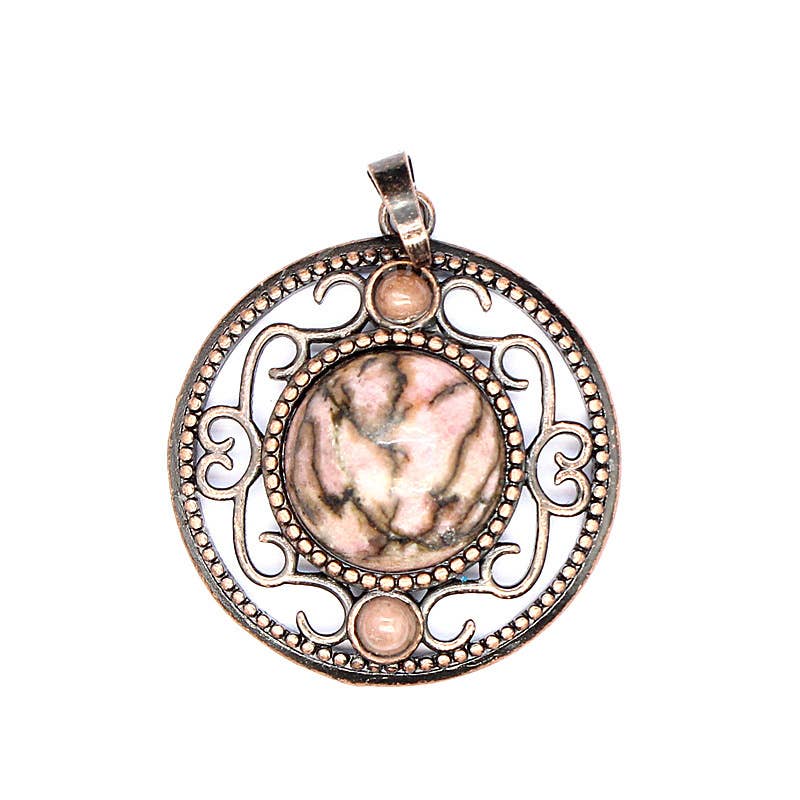 Vintage Natural Stone Hollow Circular Charm  Pendant - CS