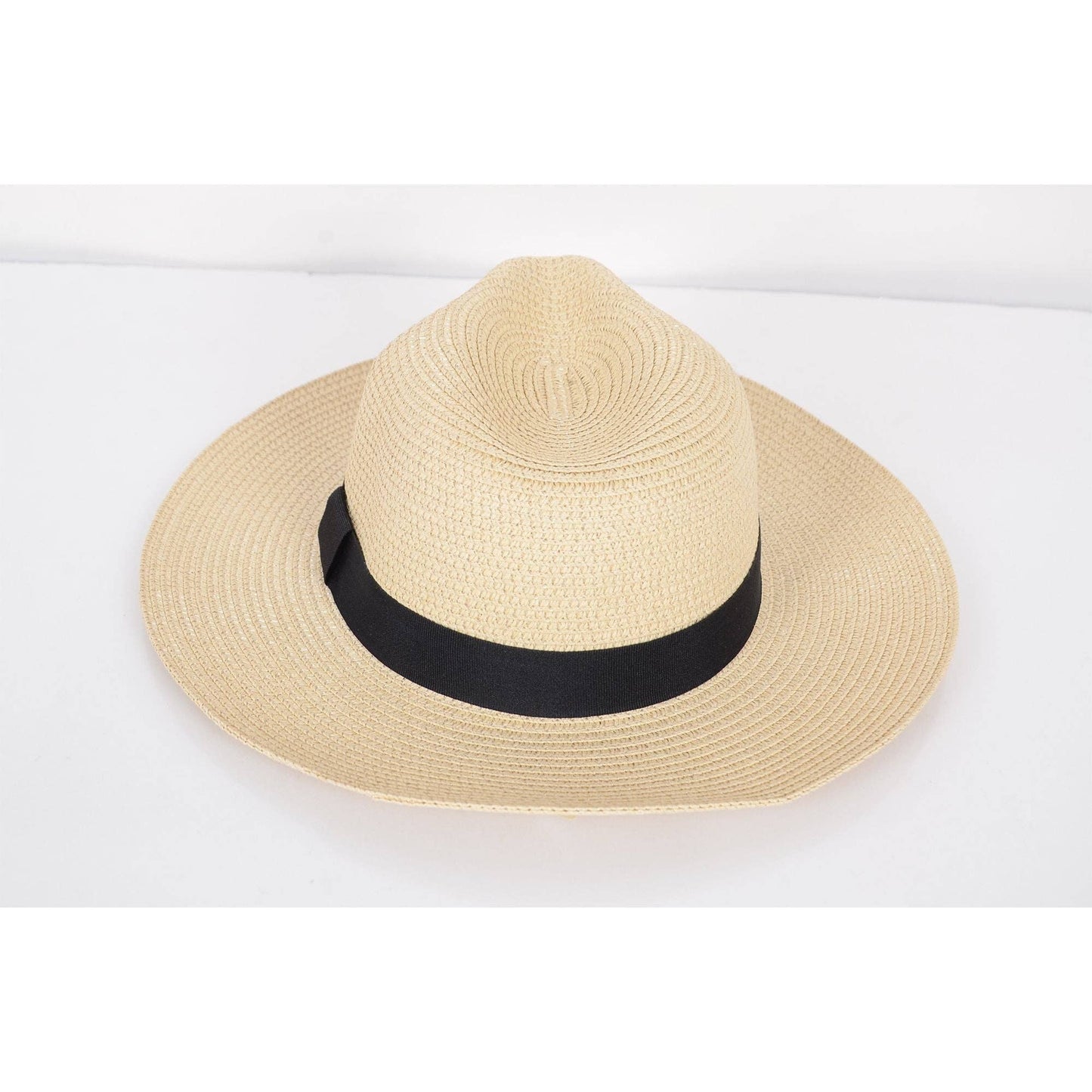 Wide Brim Straw Fedora Sun Hat Black Band Panama UV Hat